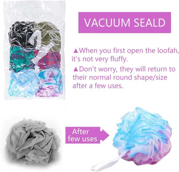 6 Pack 75G/Pc Large Loofahs Shower Sponge, Mesh Pouf Bath Sponges Exfoliating Body Scrubber Shower Scrunchies (A Color)