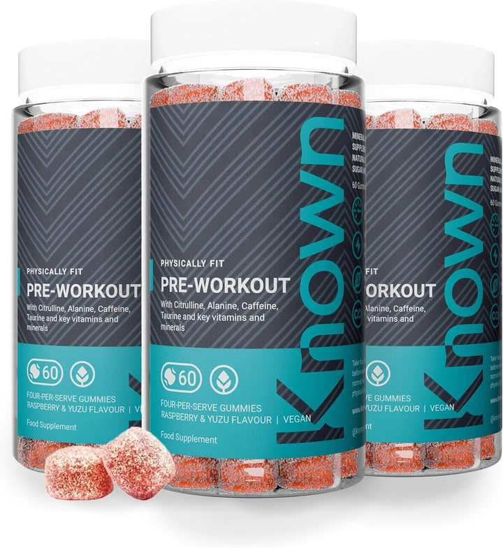 Pre-Workout Gummies – Raspberry & Yuzu Flavour – Vegan Gummy Supplement – Caffeine, Taurine, Citrulline, Alanine & Vitamins D3, B3, B6, C – Energy, Focus & Endurance – 15 Servings – Men & Women