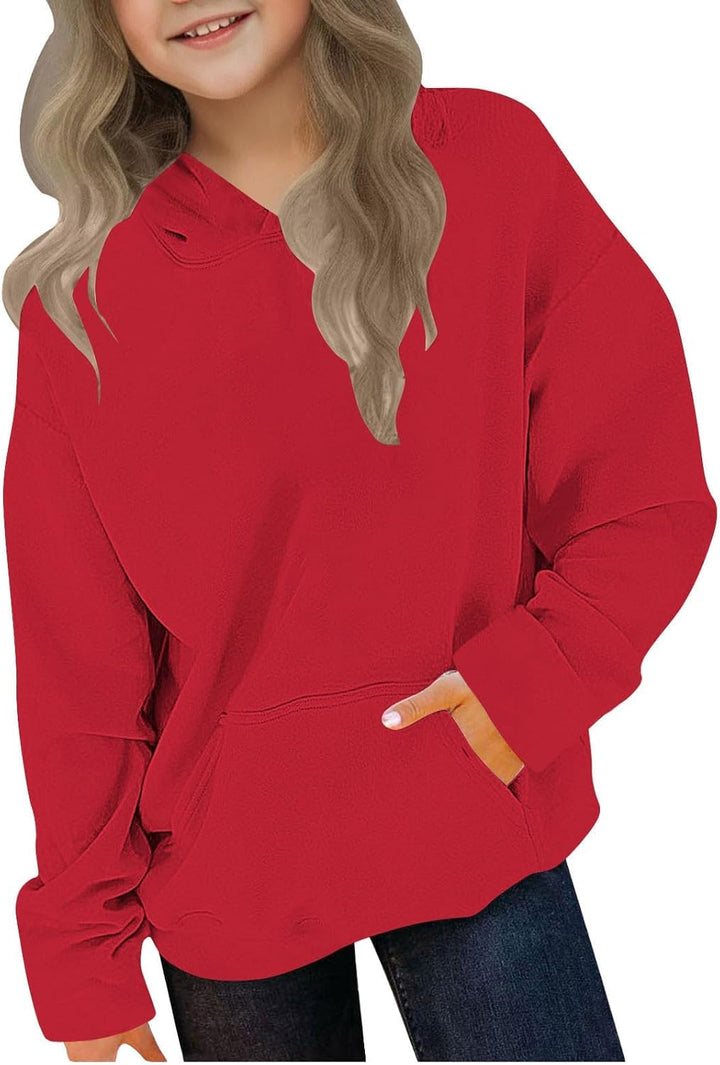 Girls Fleece Hooded Sweatshirt Warm Thickened Pullover with Cuffed Sleeves for Toddler and Big Kids Casual Outerwear