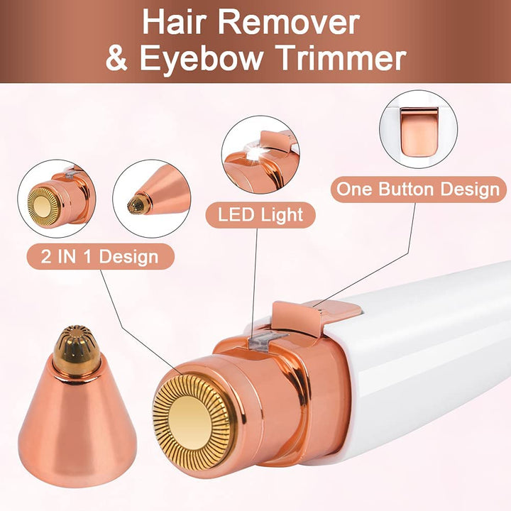 Facial Hair Remover for Women, 2 in 1 Eyebrow Trimmer & Face Hair Remover, Rechargeable Waterproof Painless Lady Shaver for Lips Nose Face Body Peach Fuzz