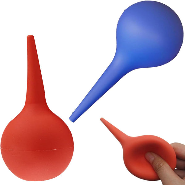 2 PCS Rubber Suction Ear Syringe Bulb - Safe and Gentle Ear Cleaner, Versatile Bulb Syringe for Ear Washing, Nasal Mucus Removal, and General Cleaning(Blue+Red)