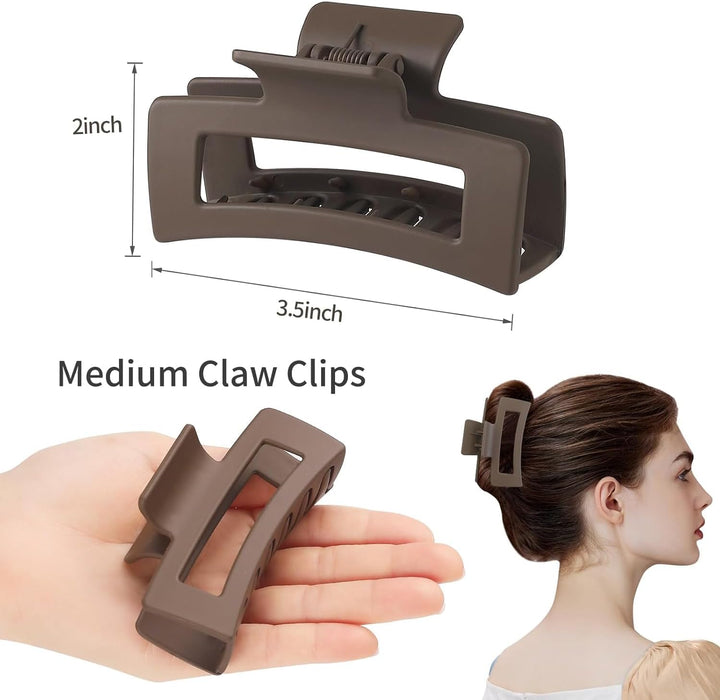 Medium Claw Hair Clips Set for Women - 3 Styles Rectangle Clips for Thick Hair| 3.5 Inch Large Hair Claw Clips for Thick Hair + 2Inch Medium Hair Claw Clips for Fine Hair + 1.5Inch Small Hair Clips