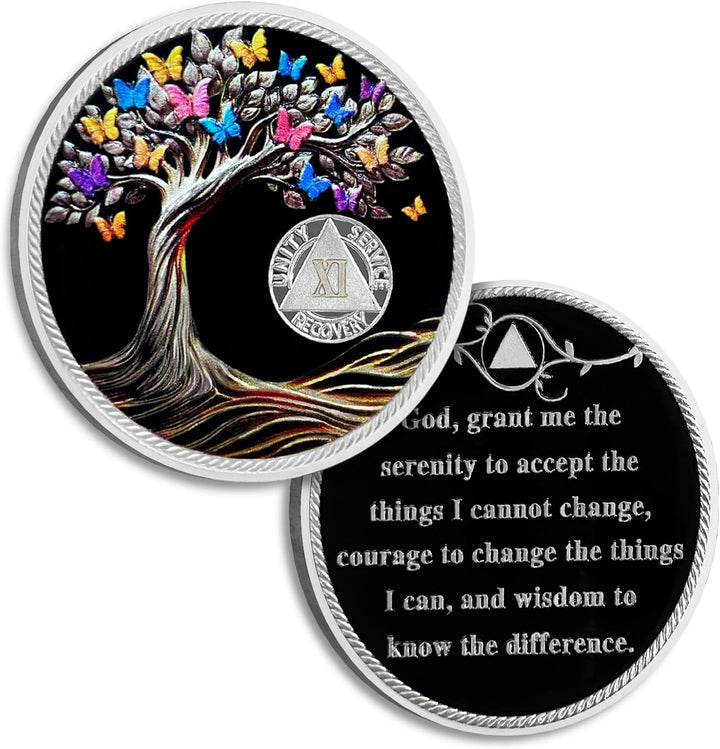 1 Month Sobriety Coin Butterfly Tree of Life AA Chips and Medallions,Sobriety Recovery Chip Sober Token Sobriety Gifts for Men Women Celebrating Alcoholics Anonymous Recovery