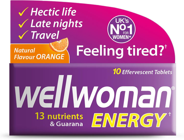Energy Orange - 10 Dissolving Multivitamins Effervescent Tablets for Woman, Natural Orange Flavour,