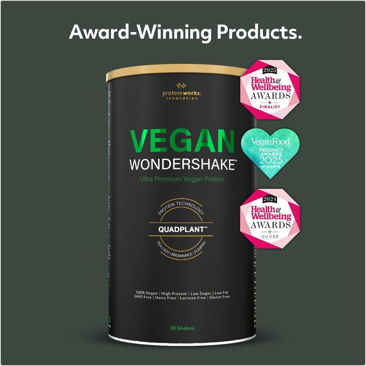 Protein Works - Vegan Wondershake, Multi-Award-Winning Vegan Protein Shake, Quadplant Protein Blend, Ultra Smooth & Creamy, Low Calorie, under 1G Fat & Sugar, 30 Servings, Vanilla Crème, 750G
