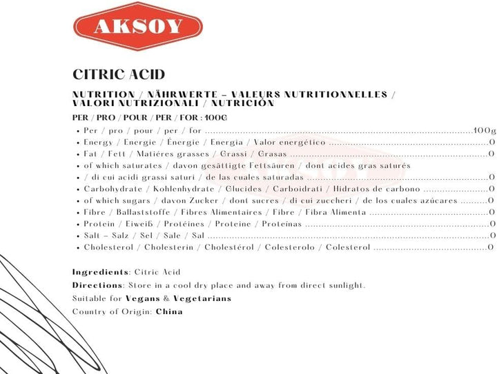 Citric Acid Food Grade 2300Gr || Non-Gmo, Anhydrous, Make Your Own Bathbomb, No Additives, Sour Drinks, Household Cleaning with Citric Acid Powder (Packaging May Vary)