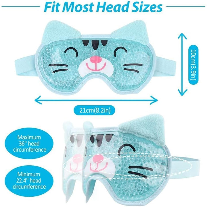 Gel Eye Mask - Reusable Hot/Cold Therapy Cooling Eye Mask with Plush Backing, Relief for Puffy Eyes, Dark Circles, Swollen Eyes, Headache, Migraine - Blue Cat