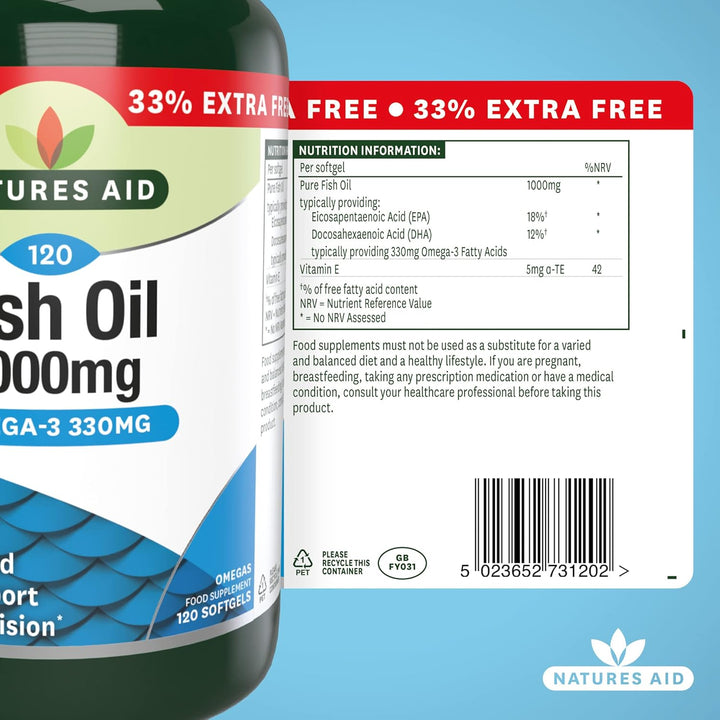 Fish Oil 1000Mg – High Strength Omega-3 Supplement with DHA & EPA – Supports Heart, Brain Vision, Immune & Joint Health Non-Gmo – High Strength Natural Fish Oil – 120 Softgel Capsules