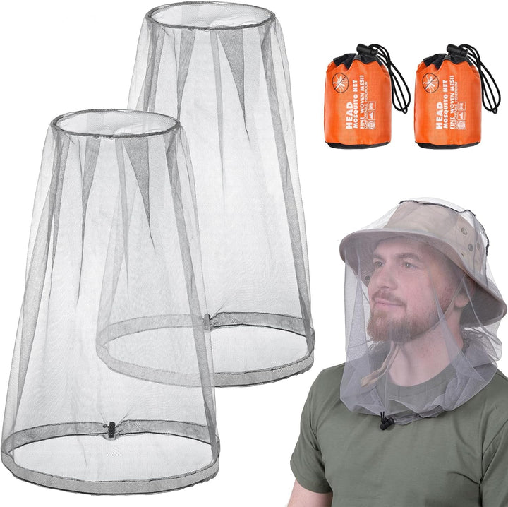 Midge Head Net, Mosquito Head Protecting Net with Storage Bag, Mosquito Head Net Face Mesh, Fine Mesh Insect Netting Cover for Outdoor, Hiking, Camping, Climbing, Walking, Fishing (Grey, 2PCS)