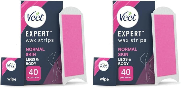 Expert Cold Wax Strips, Legs & Body, Normal Skin, 40 Wax Strips (4 Finish Wipes with Argan Oil), with Shea Butter, Removes Shortest Hair from Root, 28 Days Smoothness