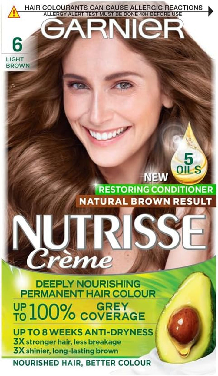 Nutrisse Ultra Crème Vegan Hair Dye, 6 Light Brown. Offers 100% Grey Coverage and Soft, Naturally Beautiful 8-Week Colour. a Gentle, No-Ammonia, Vegan Formula for Luminous, Healthy Hair.
