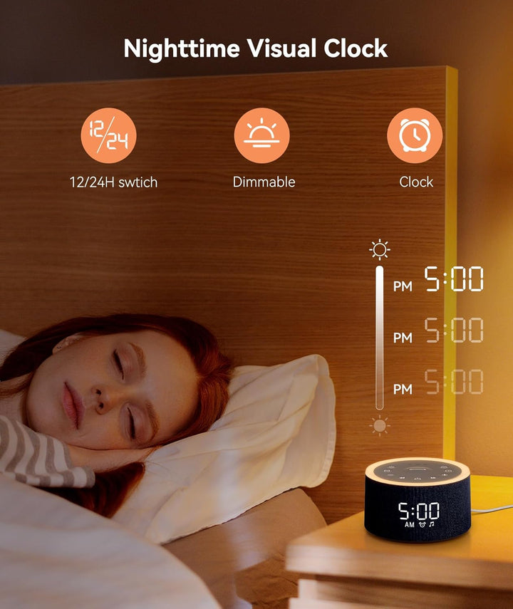 White Noise Machine, D1+ White Noise Machine with Nursery Night Light 29 Soothing Sounds, Sound Machine Alarm Clock with 6 Wake up Sound for Adults Baby, 0-100% Dimmable Display, Snooze, Blue