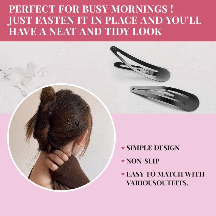 Hair Clips Women Black Metal Snap Clips, 2 Inch Barrettes for Kids and Girls (24 PCS Black)