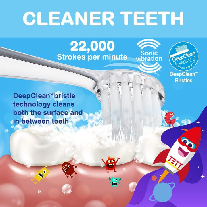 - Rocket Kidzsonic Kids Electric Toothbrush, 3+ Years - Deepclean Bristles, Suction Base - Fun Design with Flashing Disco Lights - 2 X Replacement Heads & 1 X AAA Battery