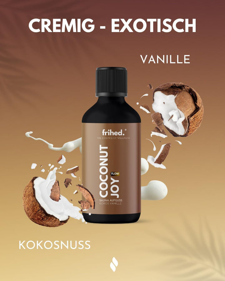Frihed. Coconut Joy Sauna Infusion - Highly Concentrated Sauna Oil Coconut Vanilla - Exotic - Long-Lasting Fragrance - Glass Bottle - Made in Lüneburg
