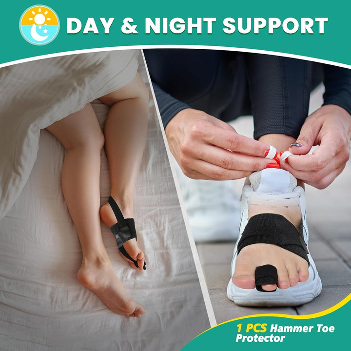 Hammer Toe Straightener Corrector for Women and Men - Adjustable Toe Splint for Curled, Broken Toes Support, Pain Relief - Includes 1 Compression Wrap, 1 Toe Strap & 1 Heel Strap