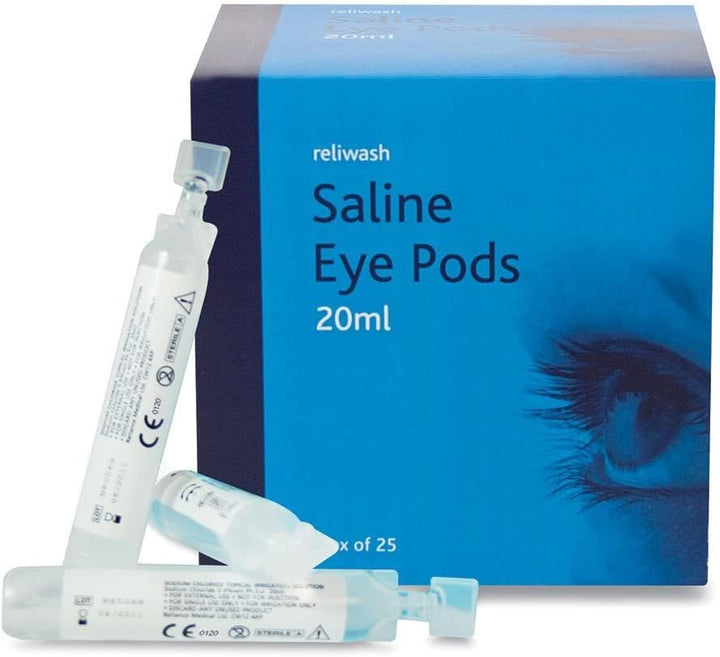 Reliwash Sterile Saline Eye Wash Solution Pods - 1 X 25 X 20Ml First Aid Eyewash Drops - Contains Sodium Chloride