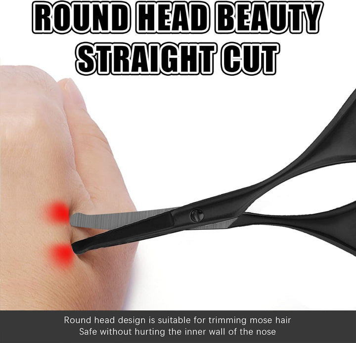 Premium Nose Hair Scissors, Curved Safety Blades with Rounded Tip for Trimming Small Details Facial Hair, Ear Hair, Eyebrow (Black)