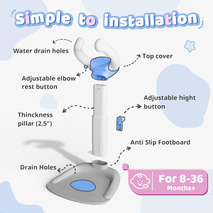 ® Baby Shower Standing Support, Toddler Bath Seat for Stand up Showering with Adjustablethicker Cylinder, Anti-Slip Base, Hug Tower for 8-36 Months Safety & Stable, Ideal Baby Shower Gifts