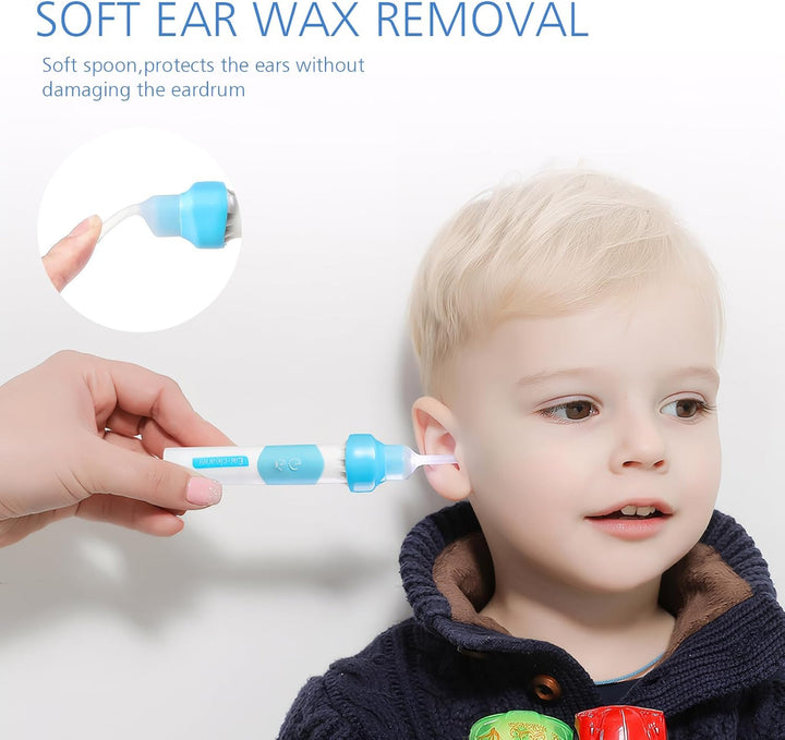 Earwax Remover, Electric Ear Wax Suction Remover, Electric Vacuum Ear Cleaner with Led Light,Ear Wax Removal Kit for Adults and Children,Includes 2 Silicone Replacement Heads,Built-In Battery