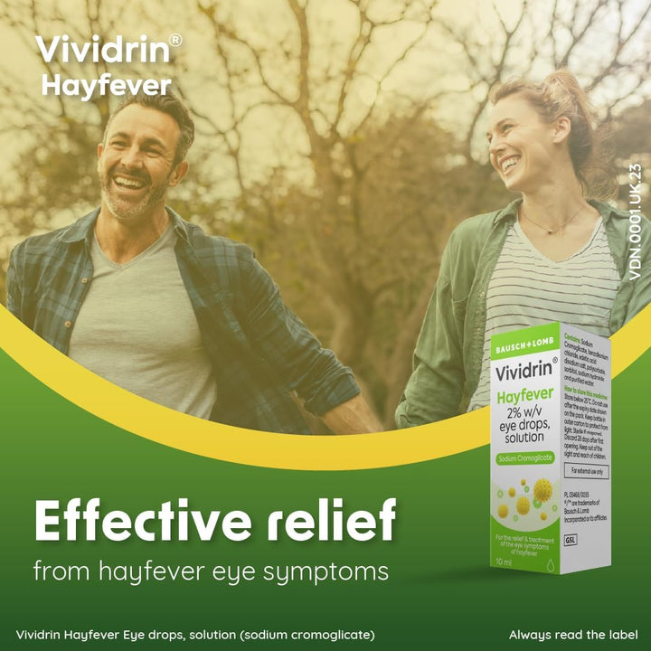 Hayfever Eye Drops, 10Ml, Contains Sodium Cromoglicate for Hayfever Relief, Allergy Eye Drops for Itchy Eyes, Watery, Red, Sore and Puffy Eyes, for Adults and Kids