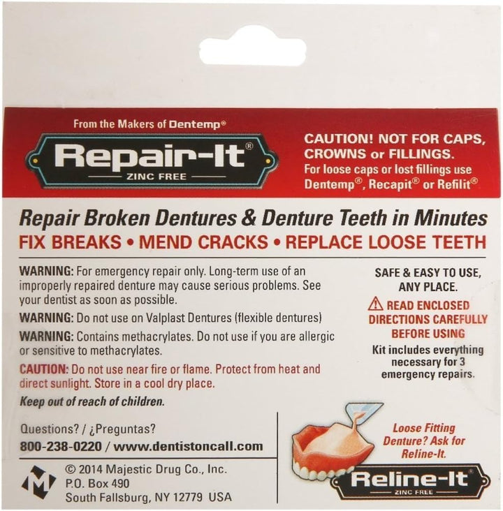 Dentemp Denture Repair Kit – Professional 3‑Repair Capacity, Fast Set Resin, for Temporary Emergency Denture Fixes, Easy At‑Home Use – Reliable, Safe|