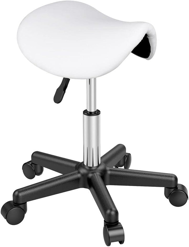 Saddle Stool Adjustable Rolling Salon Chair Swivel Rolling Wheels & Ergonomic for Hairdressing Massage Tattoo Spa Saddle Black