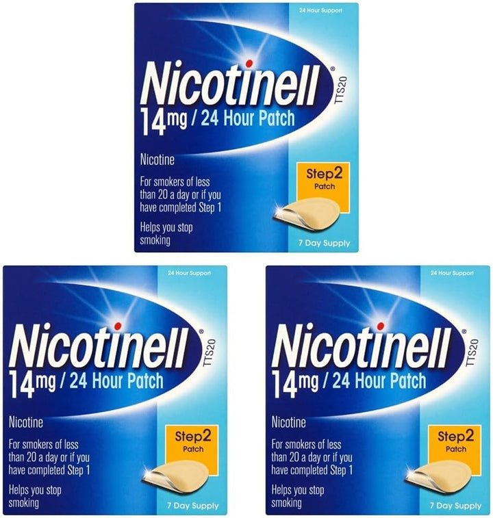Nicotine 14Mg Patch (Pack of 7), Nicotine Patches, Stop Smoking Aid, 24H Craving Control, Step 2 for Moderate Smokers, Quit Smoking Aid