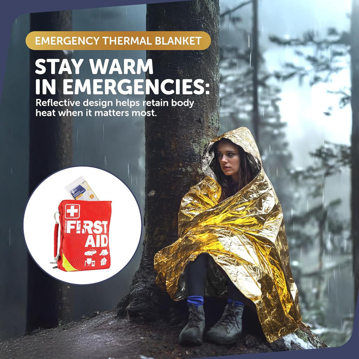 5 X Individually Packaged Gold Colour Medical First Aid Foil Survival Blankets for Personal Use - Reflective to Maintain Body Heat