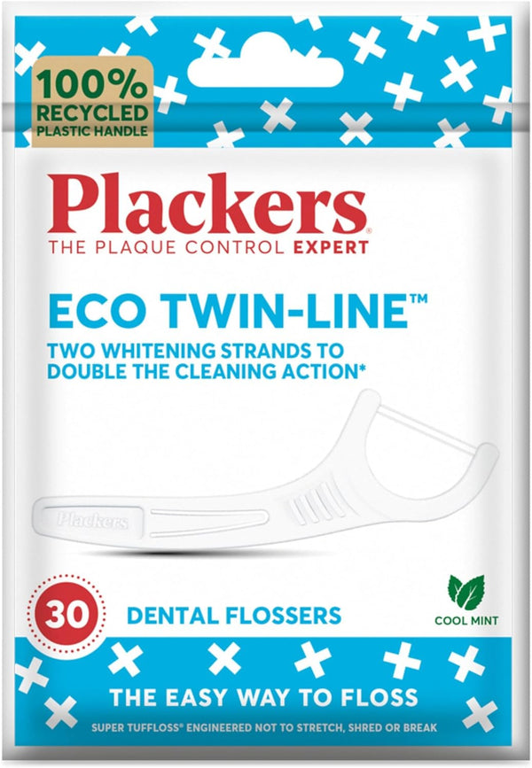 Eco Twin Line Flossers, Dental Flossers, Double Cleaning Action, Two Floss Threads, the Easy Way to Floss, Folding-Out Toothpick, Recycled Plastic Handle