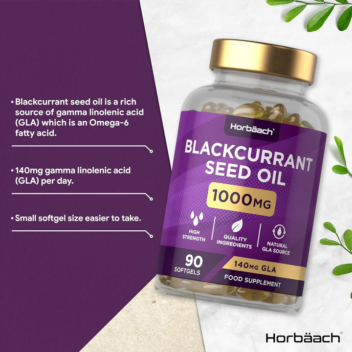 Blackcurrant Seed Oil 1000Mg | 90 Softgel Capsules | Natural Source of GLA | High Strength Blackcurrant Supplement |