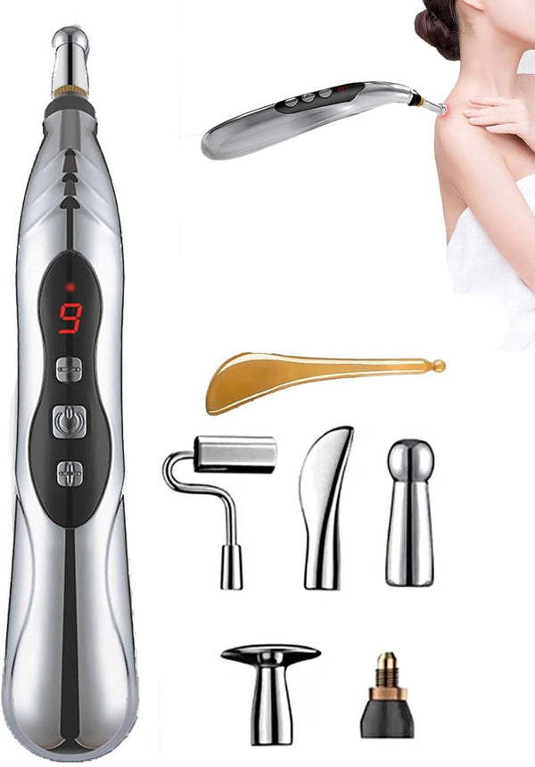 Calmera Acupuncture Healing Pen, Rechargeable Acupuncture Pen, Pain-Free Acupuncture Energy Pen, Pulse Relief Massage Pen, 5 Massage Heads, 9 Intensity, Meridian Energy Pen Full-Body Pain Relief (1)