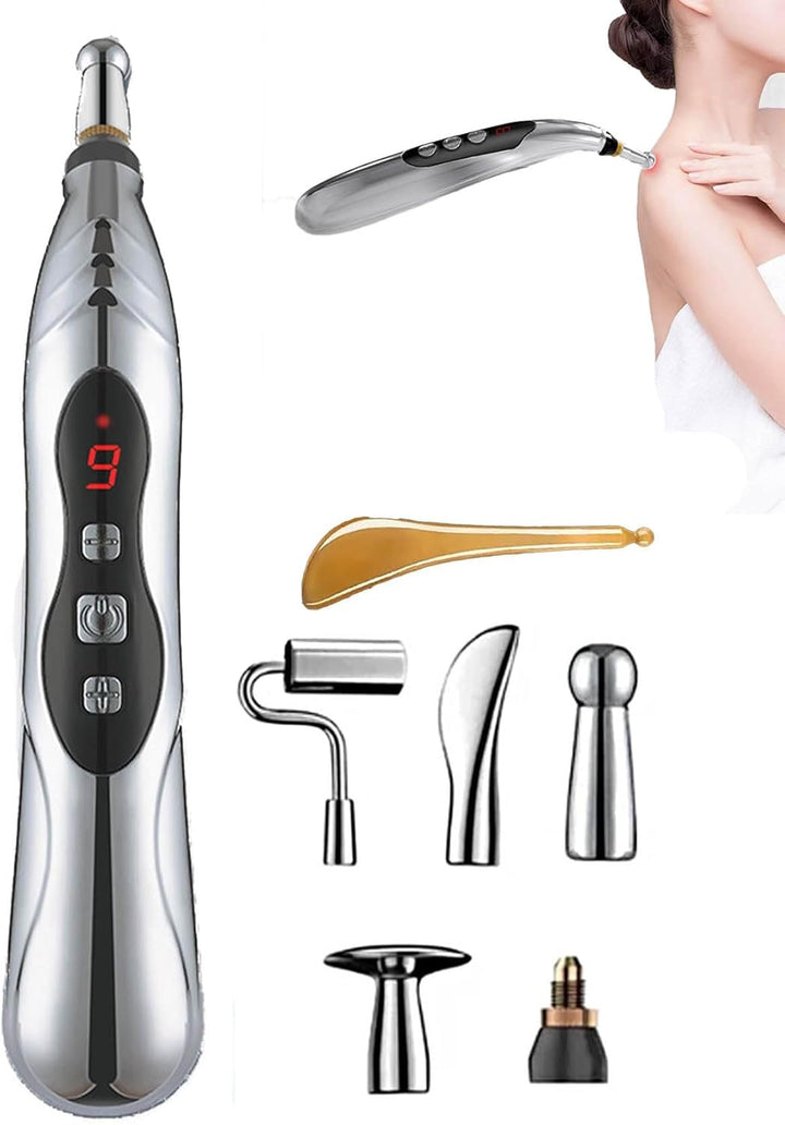 Calmera Acupuncture Healing Pen, Rechargeable Acupuncture Pen, Pain-Free Acupuncture Energy Pen, Pulse Relief Massage Pen, 5 Massage Heads, 9 Intensity, Meridian Energy Pen Full-Body Pain Relief (1)