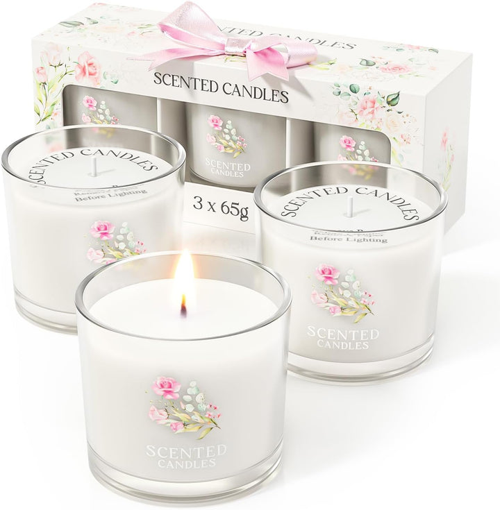 Candle Set, Scented Candle Gift Set for Her, 3 Scented Votive Candles, Birthday Gifts for Women/Men (Pink+Purple+White, 200G)