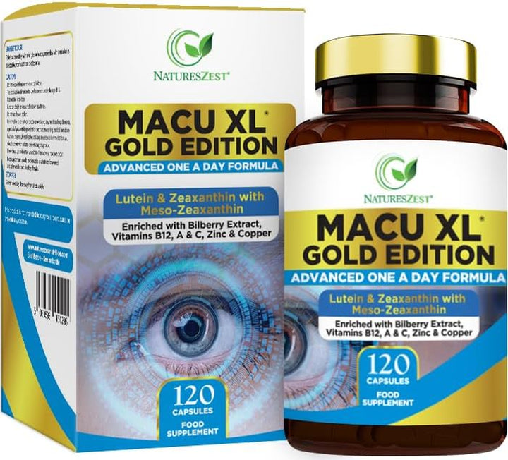 Macu XL - Lutein and Zeaxanthin Supplement - 6 Month Supply with Meso Zeaxanthin, Bilberry Extract, Vitamins A, B12 & Zinc, 180 Vegan Capsules - Eye Supplement for Vision Health – Eye Vitamins