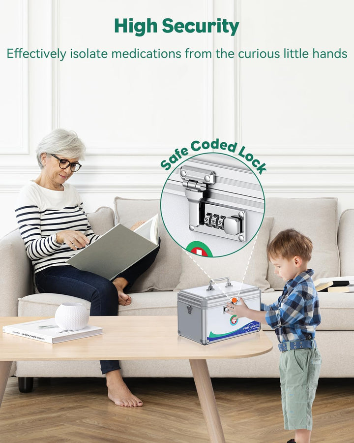 Large Medicine Lock Box First Aid Box with Combination Lock, Lockable Medicine Storage Boxs for Medications, 30 X 17.8 X 19 (Cm)