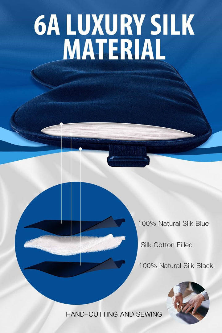 Silk Sleep Mask, 22-Momme 100% Pure Mulberry Silk Light-Blocking Eye Mask with Adjustable Strap, Hypoallergenic, Gifts for Women and Men (Blue)