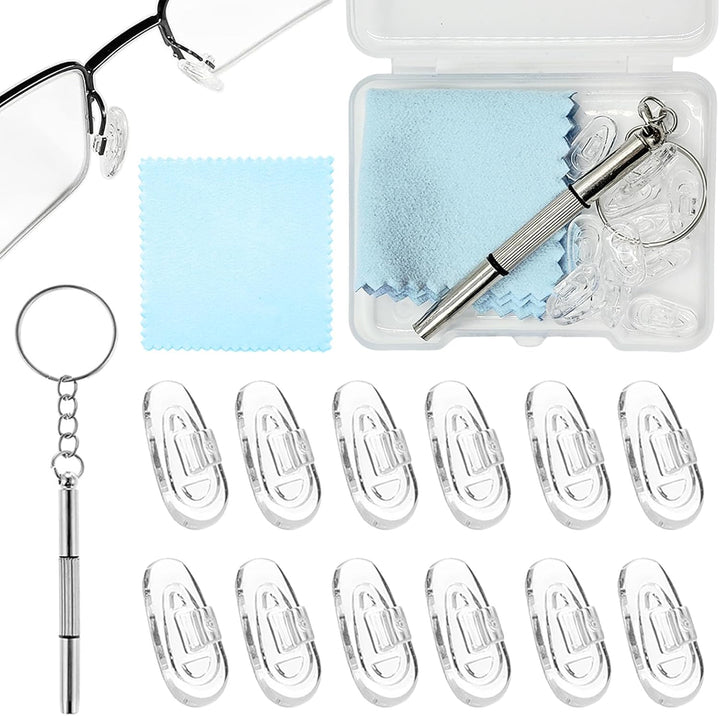 12 Pairs Silicone Nose Pads for Glasses, Push-In Glasses Nose Pads Silicone, Glasses Nose Pads, Fits Regular, Sunglasses, and Reading Glasses, Includes Screwdrive（Only Applicable to Snap on Glasses）