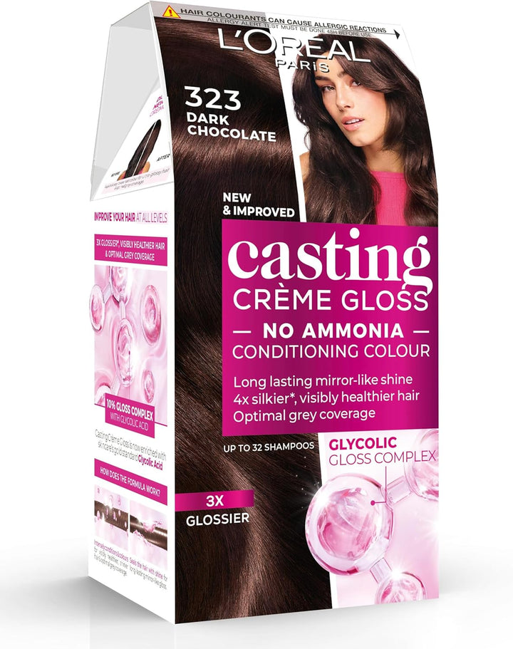 Casting Crème Gloss 400 Brown: a No-Ammonia, Semi-Permanent Hair Colour Lasting 32 Washes. Get up to 3X Glossier, 4X Silkier, Visibly Healthier Hair with This Natural and Radiant Brown Tone.