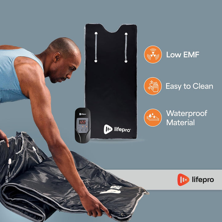 Bioremedy Infrared Sauna Blanket, 91 × 193 Cm Portable Home Sauna for Deep Heat Therapy, Detoxification & Relaxation, Includes 3×Thermal Wraps, Adjustable 30–70°C, Open-Head Design, Arm Zips