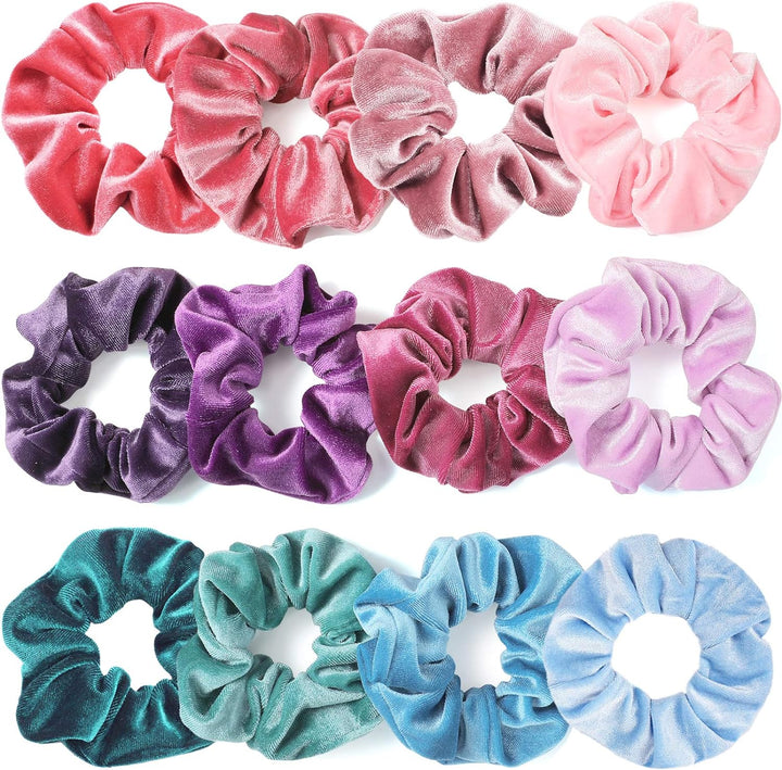 Scrunchies for Women, Premium Velvet Scrunchy for Hair, Solid Color Elastic Thick Bands, Soft Ropes Ponytail Holder Hair Accessories, 12 Pack