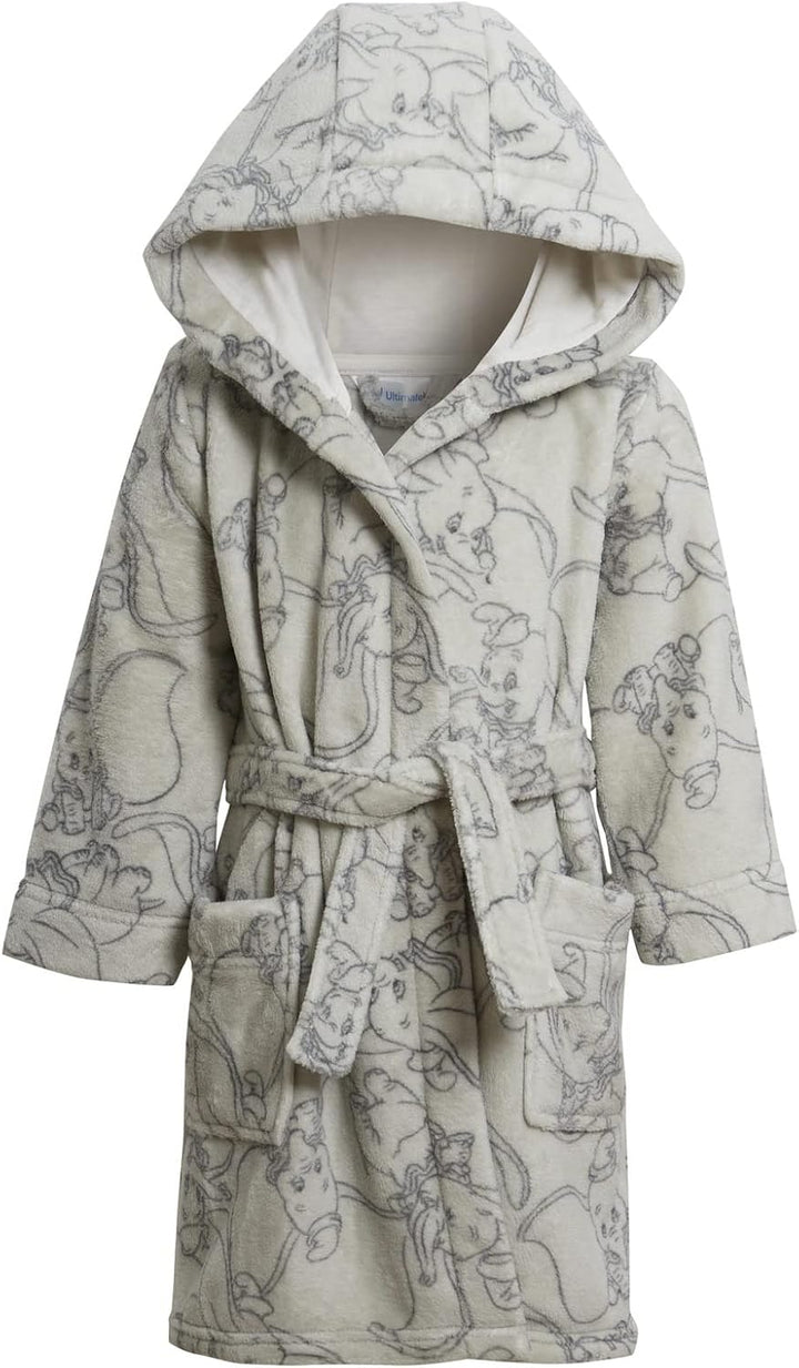 Baby Girls & Boys Dumbo Dressing Gown Kids Hooded Bath Robe Grey Elephant Unisex Fleece Nightwear
