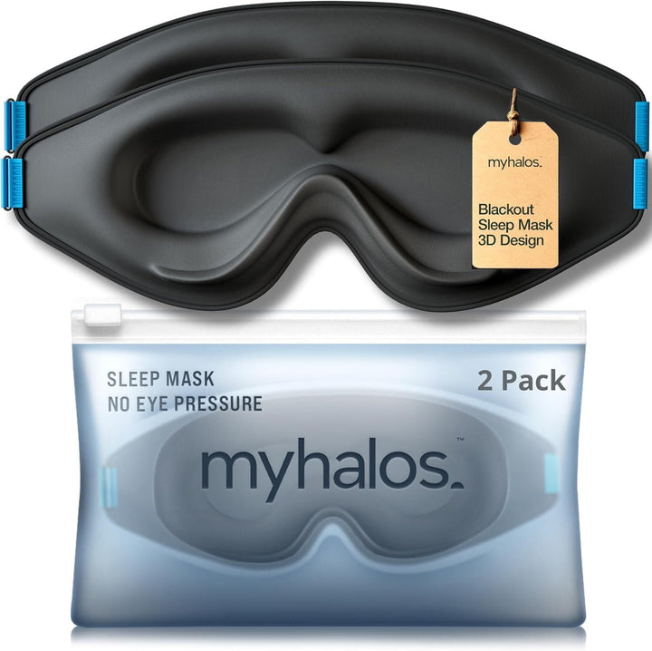 ® 100% Blackout Sleep Masks for Women & Men - Zero Eye Pressure Eye Mask for Sleeping -Our Halo Sleep Mask Includes a Storage Pouch- Black Eye Mask for Travel or Blindfold