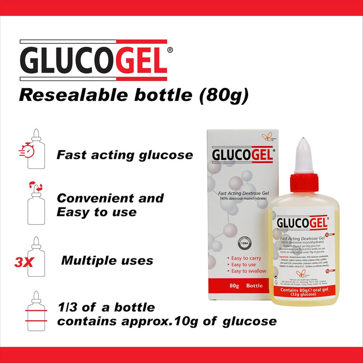 Fast Acting Glucose Energy Gel - Hypostop Gel for Running, Hiking, Cycling, Marathon Liquid Dextrose - Original Unflavoured, 80G Bottle (Pack of 1)