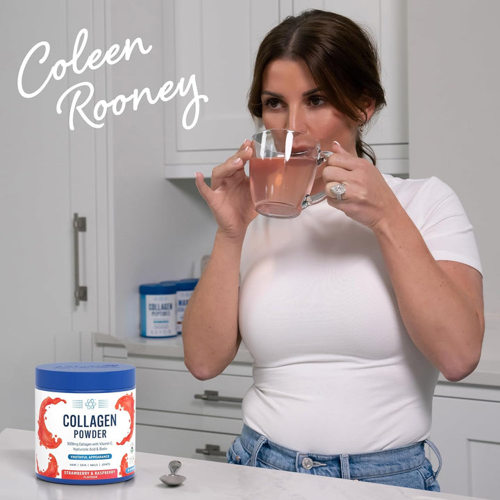 Collagen Powder - Strawberry & Raspberry Flavour - 5000Mg Hydrolysed Bovine Flavoured Collagen Peptides with Vitamin C, Hyaluronic Acid & Biotin (165G - 30 Servings)