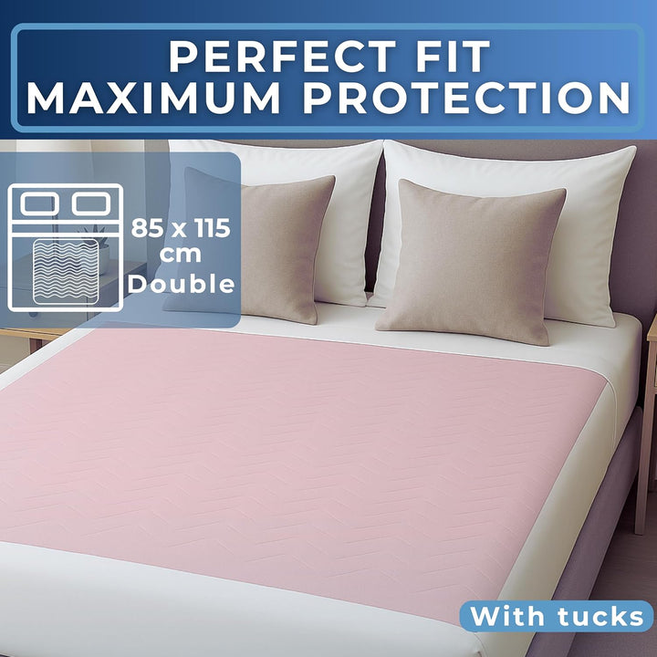 2 X  Washable Bed Pad with Tucks | for Double Bed | 85 X 115Cm | Waterproof & Reusable Incontinence Underpad for Adults, Children & Pets | Soft, Durable, and Absorbent Bed Pad
