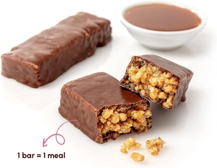 Crispy Caramel Meal Bars - 10 Meals, 15G Protein, Gluten-Free, Low Sugar Meal Replacement Bars for Weight Loss, High Fibre, Vegetarian