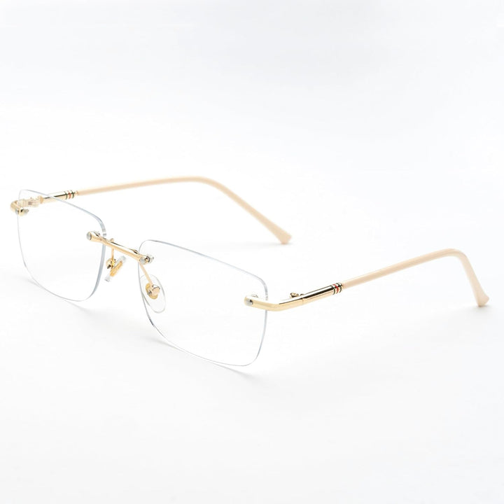 Eyewear Glasses Frameless Fashion, Gold Silver Non-Prescription Clear Lense Fake Glasses for Women and Men 2 Pack