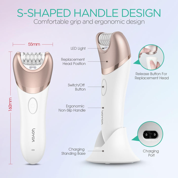 Epilator for Women Cordless & Rechargeable, Epilator Hair Removal with 30 Tweezers,3 in 1 Epilators with Electric Lady Shaver and Foot File,Hair Removal Device for Arm Leg BM300 (Champagne Gold)