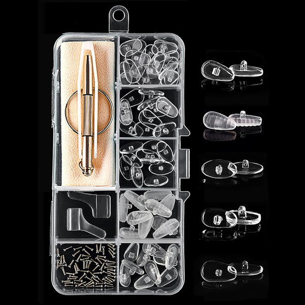 30 Pairs Eyeglass Repair Kit,Soft Silicone Glasses Nose Pads Screw-In Glasses Nose Pads with Screws Screwdriver Tweezers Cleaning Cloth